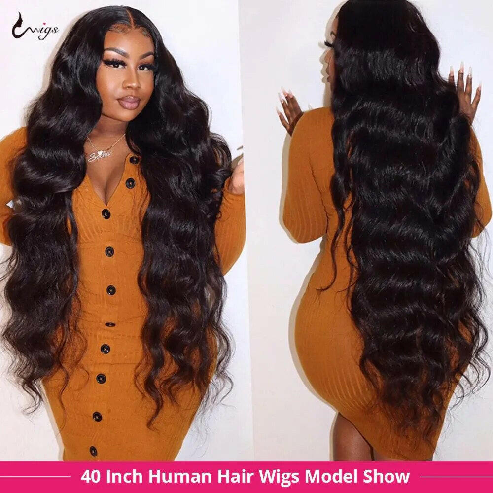 40 Inch lace front wigs human hair body wave lace closure wig.