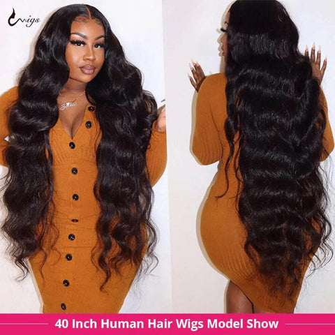 40 Inch lace front wigs human hair body wave lace closure wig.