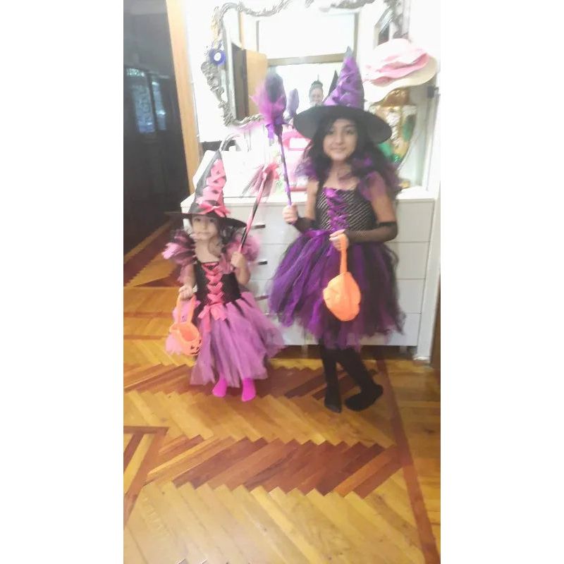 2023 Disguise Witch Costume for Girls Halloween Tutu Knee Dress with Hat.