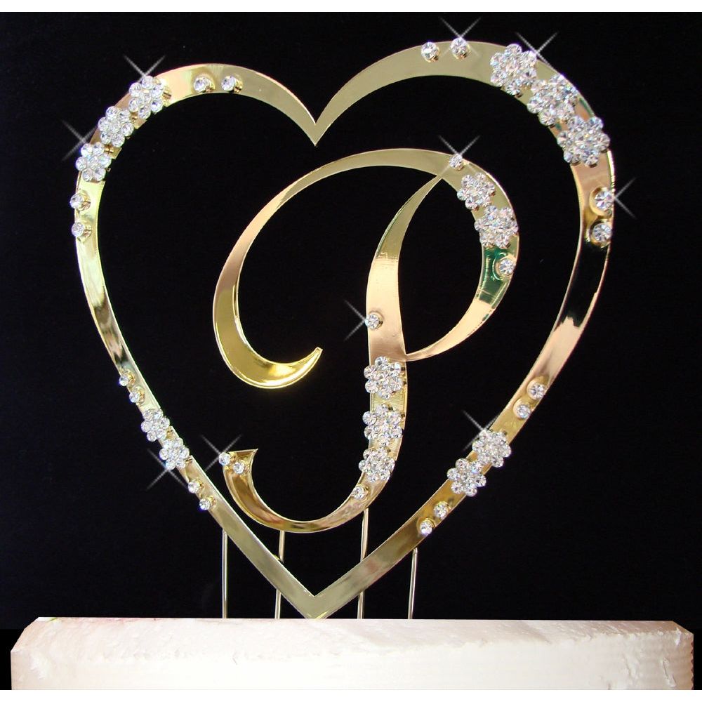 French Flower ~ Single Heart with Large Letter Cake Topper Set.