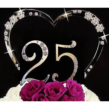 French Flower ~ Small Numbers Large Heart Anniversary Cake Topper Set.