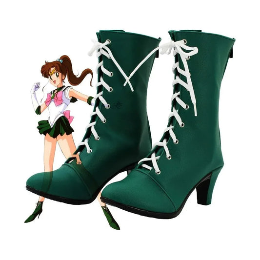 Makoto Kino unisex Shoes Cosplay green high heel.