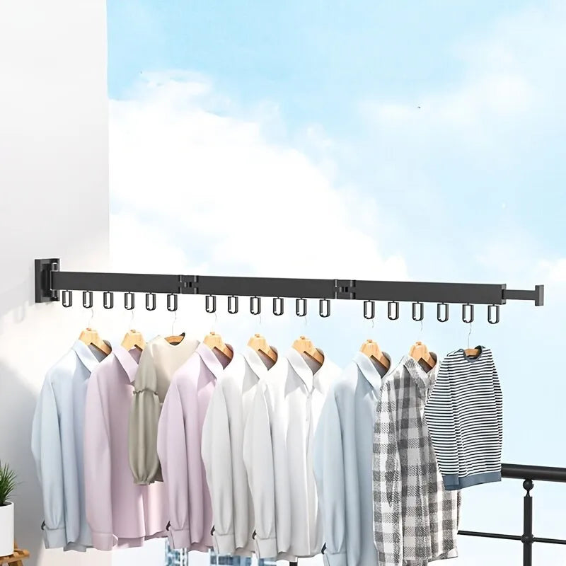 Wall-Mounted Foldable Aluminum Alloy Clothes Drying Rack Perfect for Balcony Bedroom Kitchen Living Room.