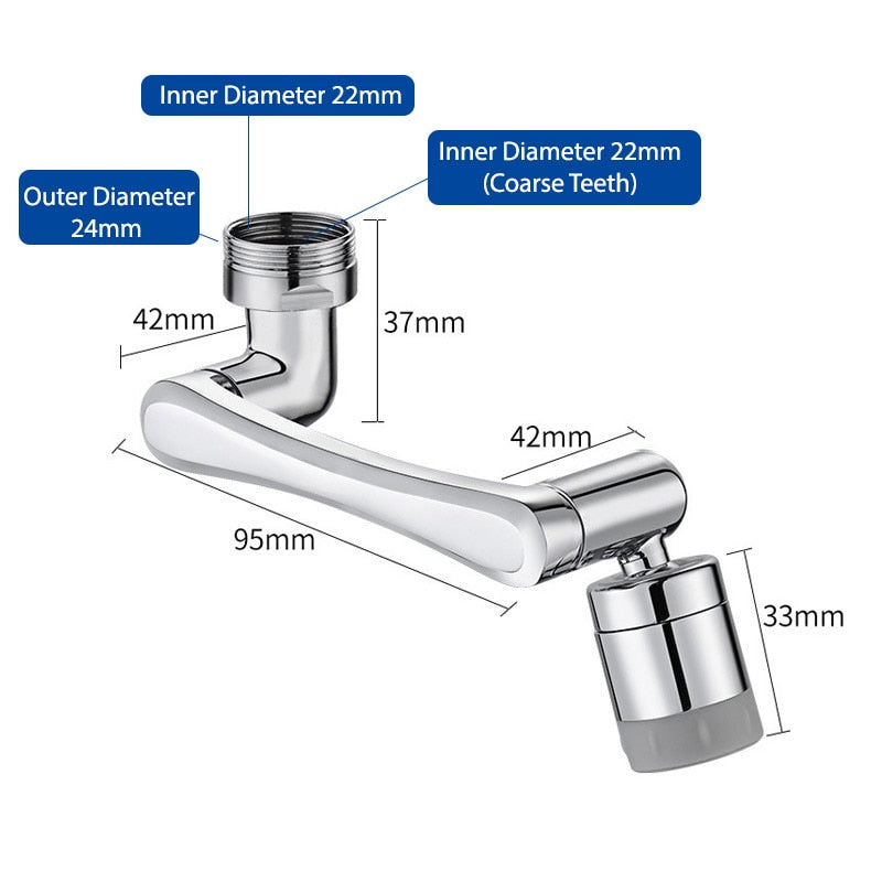Stainless steel Universal 1080 °Swivel Robotic Arm Swivel Extension Faucet Aerator Kitchen Sink Faucet Extender 2Water Flow Mode