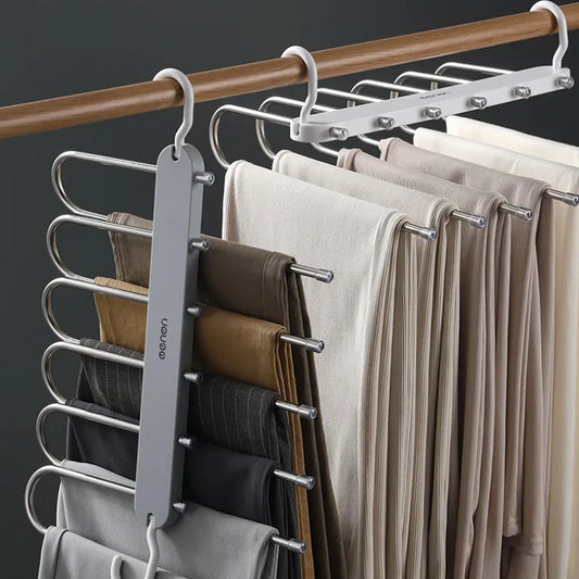 Multi-functional 6 in 1 Pants Hanger For Clothes Rack adjustablanizer Trouser Storage.