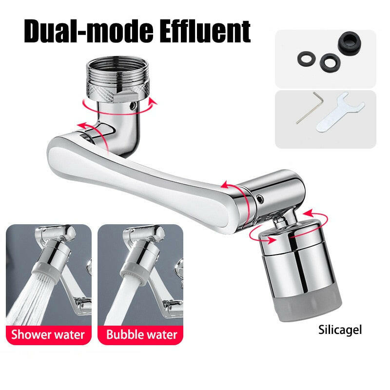Stainless steel Universal 1080 °Swivel Robotic Arm Swivel Extension Faucet Aerator Kitchen Sink Faucet Extender 2Water Flow Mode.