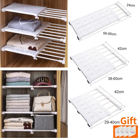 Adjustable Wardrobe Closet Organizer Clothes Storage Shelves for Kitchen Bathroom Telescopic Holders Shelf Wall Mounted Racks.