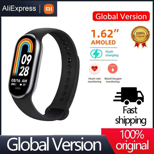 Xiaomi Mi Band 8 Global Version Smart Bracelet Blood Oxygen Heart Rate Monitor 1.62 AMOLED Screen Fitness Traker Smart Miband8.