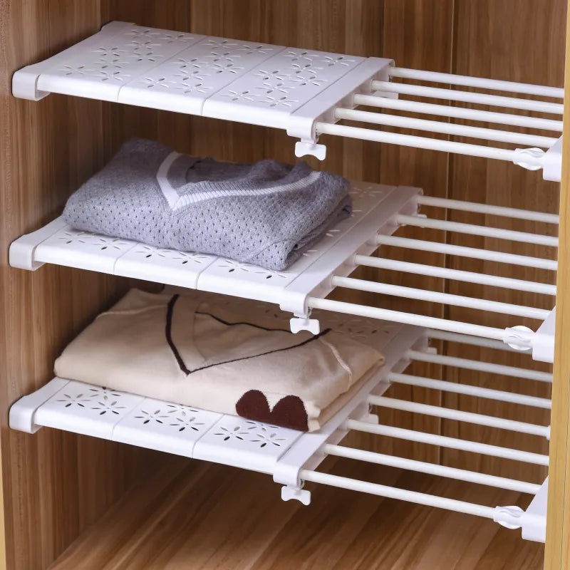 Adjustable Wardrobe Closet Organizer Clothes Storage Shelves for Kitchen Bathroom Telescopic Holders Shelf Wall Mounted Racks.