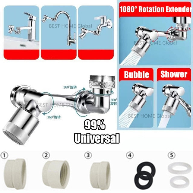 New 99% Universal 1080° Rotary Extender Faucet Aerator Robotic Arm Plastic Splash for Kitchen Washbasin Faucets Bubbler Nozzle