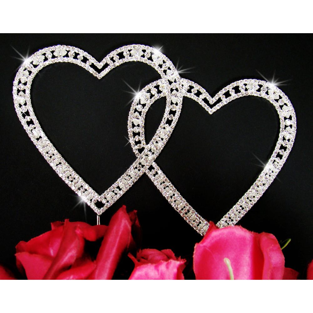 Vintage Swarovski Crystal Double Heart Wedding Cake Topper.