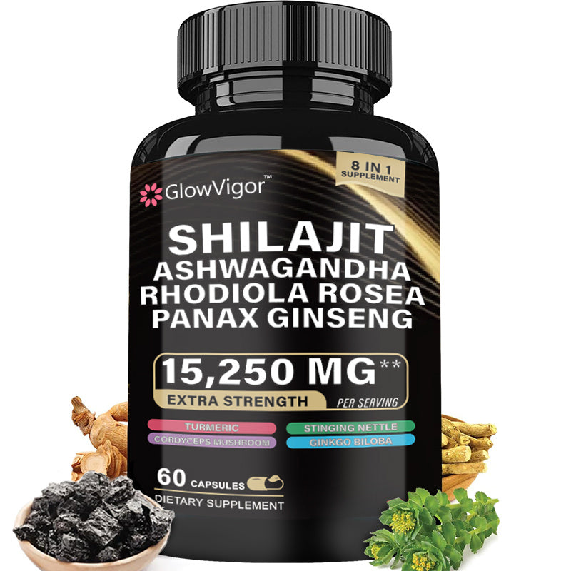 GlowVigor Shilajit 9000 Panax Ginseng 1500MG Ashwagandha 2000MG Rhodiola Rosea 999MG, Turmeric 500MG, Gingko Biloba 500MG, Stinging Nettle 250MG