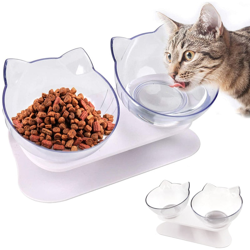 Pet Double Cat Bowl With Raised Stand.