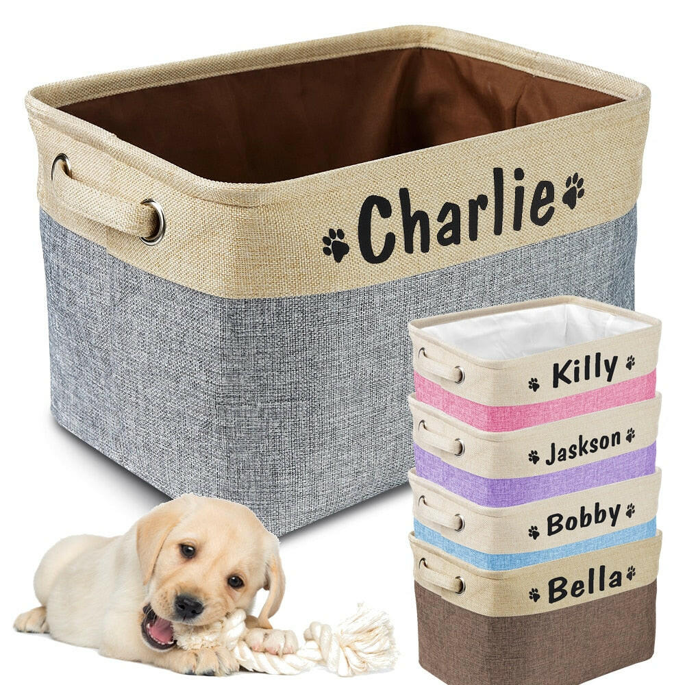 Custom Dog Toys Storage Bins Canvas Collapsible Dog Accessories Storage Basket Bin Pet Organizer Box Perfect For Organizing Toys.